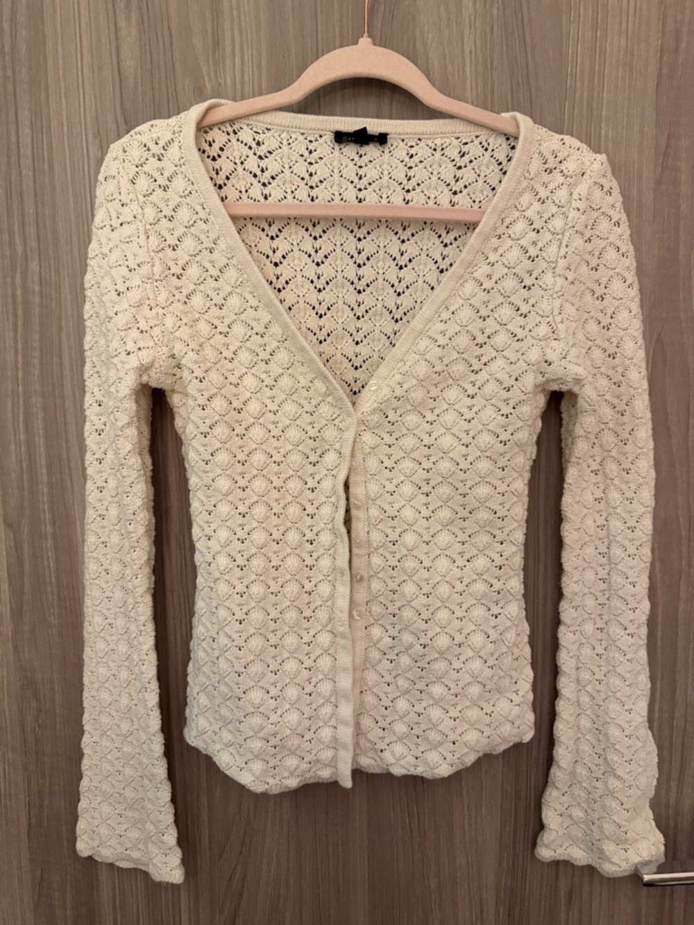 Dynamite Cream Crochet V-Neck Button-Up Sweater